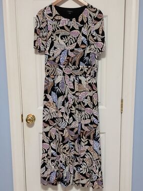 Ann Taylor Factory Black Maxi Dress with Pastel Leaf Print
